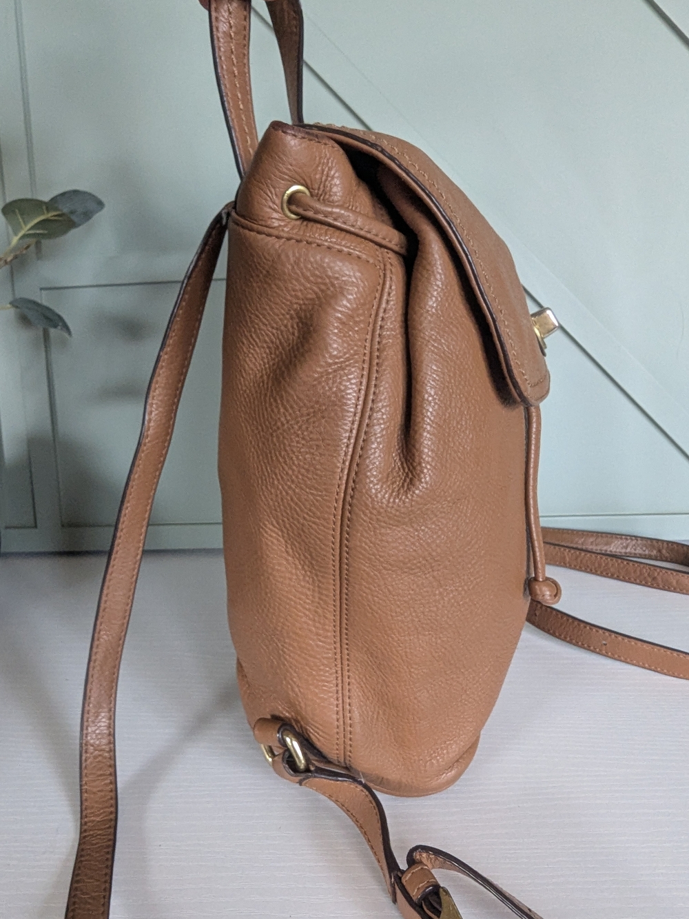 Coach Pebbled Leather Drawstring Backpack in Tan - Picture 3 of 12